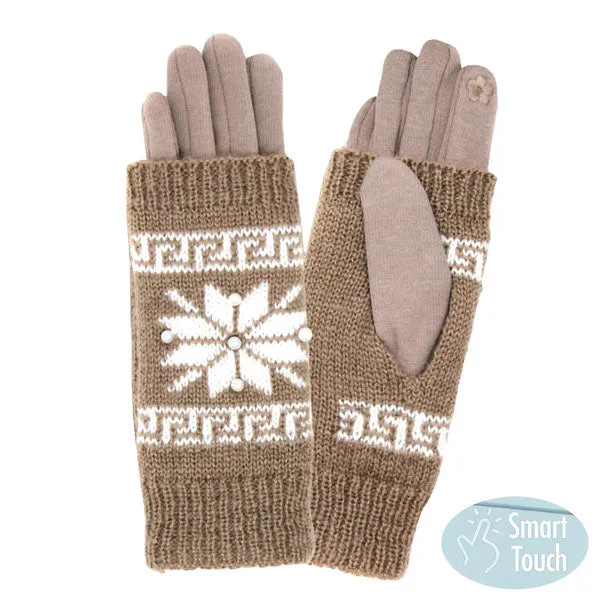 3 in 1 Knitted Snowflake Pearl Accented Smart Gloves