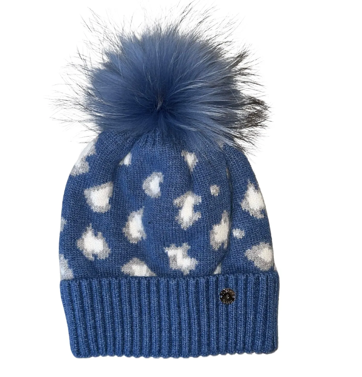 Adult Leopard Single PomPom Hat Denim