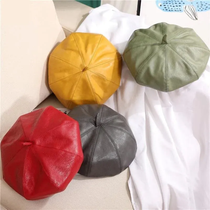 Autumn Winter Fashion Women's Leather Dress Up Painter French Berets