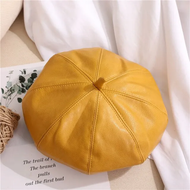 Autumn Winter Fashion Women's Leather Dress Up Painter French Berets