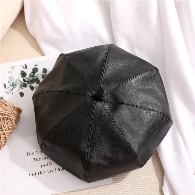 Autumn Winter Fashion Women's Leather Dress Up Painter French Berets