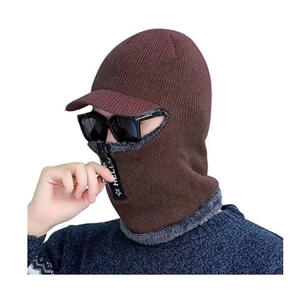 Balaclava Zipper Face Mask For Cold Weather Knitted Beanie Hat For Women Men Warm Face Cover