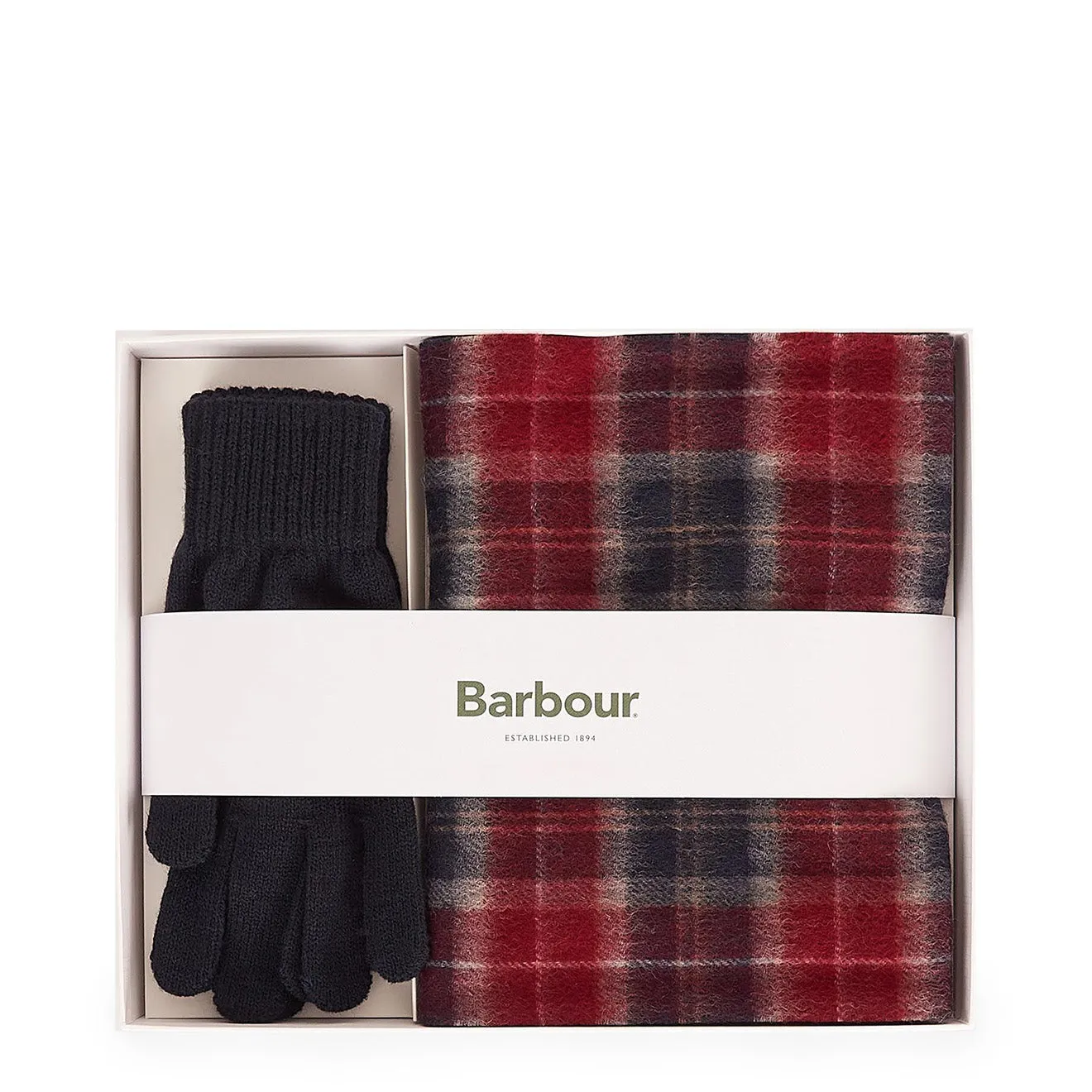 Barbour Luxury Gift Set with Tartan Scarf and Gloves in Cranberry Color