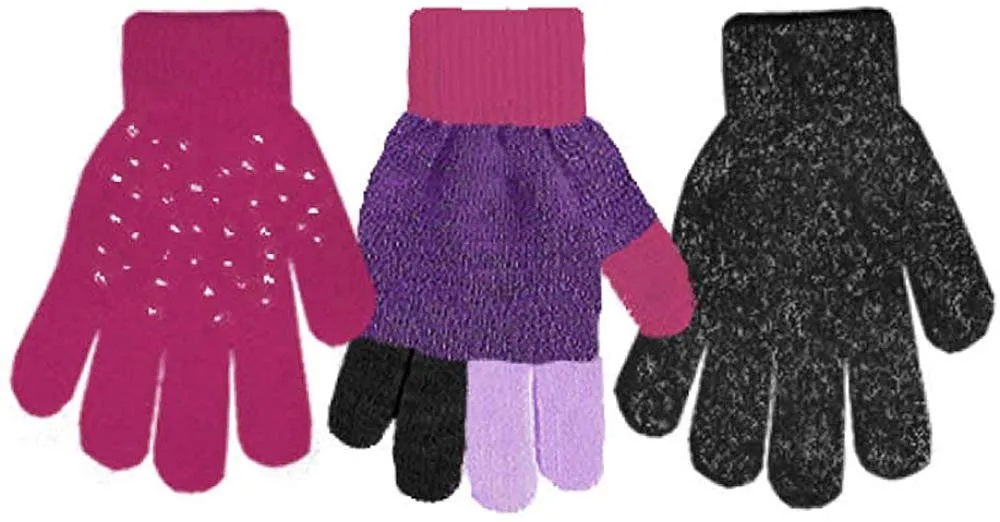 BCBG Girls Little Kid Warm Winter Stretchy Sparkly Rhinestone Magic Knit Gloves - Cute Fall Winter Accessories (3 Pack)