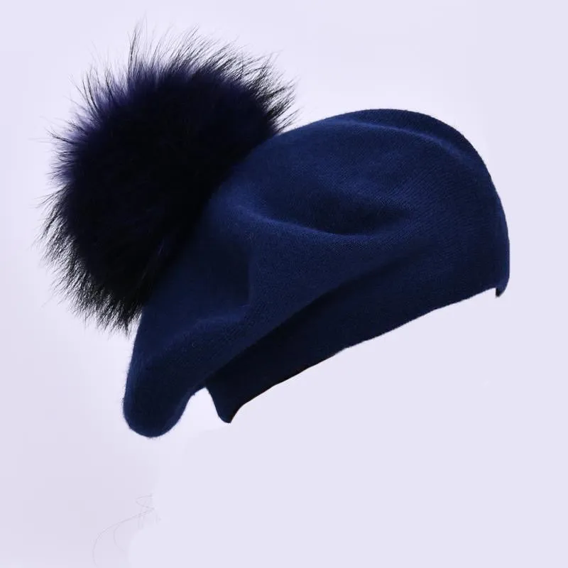 Beret with PomPom - Navy