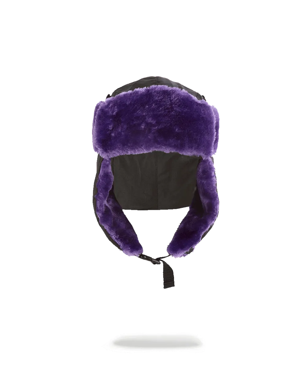 BLACK 3M PURPLE FUR AVIATOR HAT