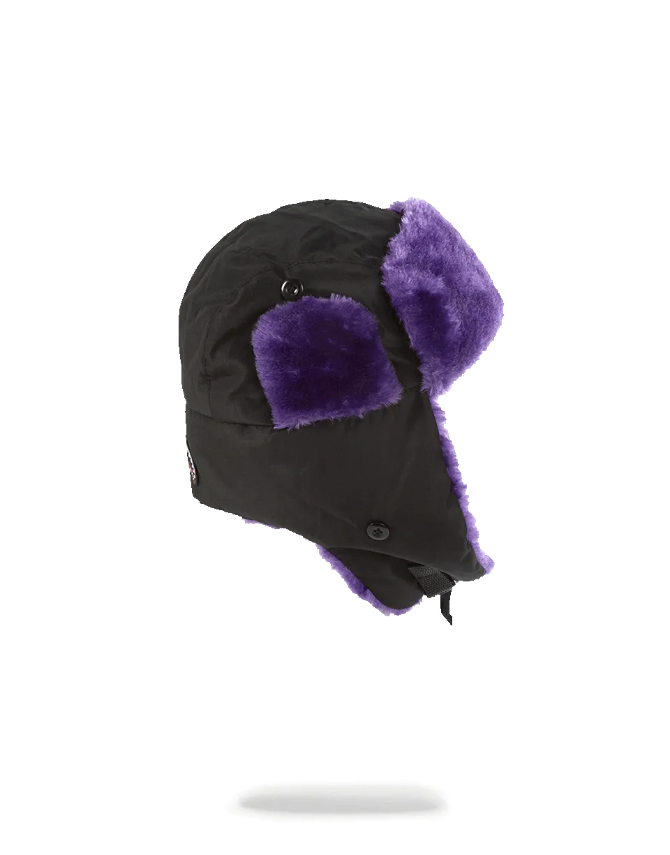 BLACK 3M PURPLE FUR AVIATOR HAT