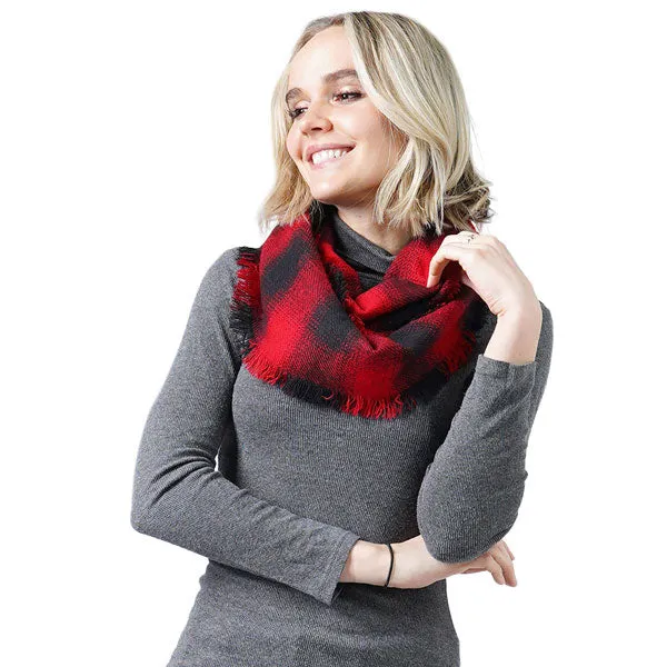 Buffalo Check Frayed Edges Infinity Scarf