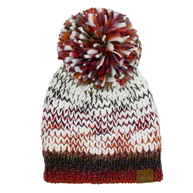 C.C Multi Color Yarn Pom Pom Beanie Hat