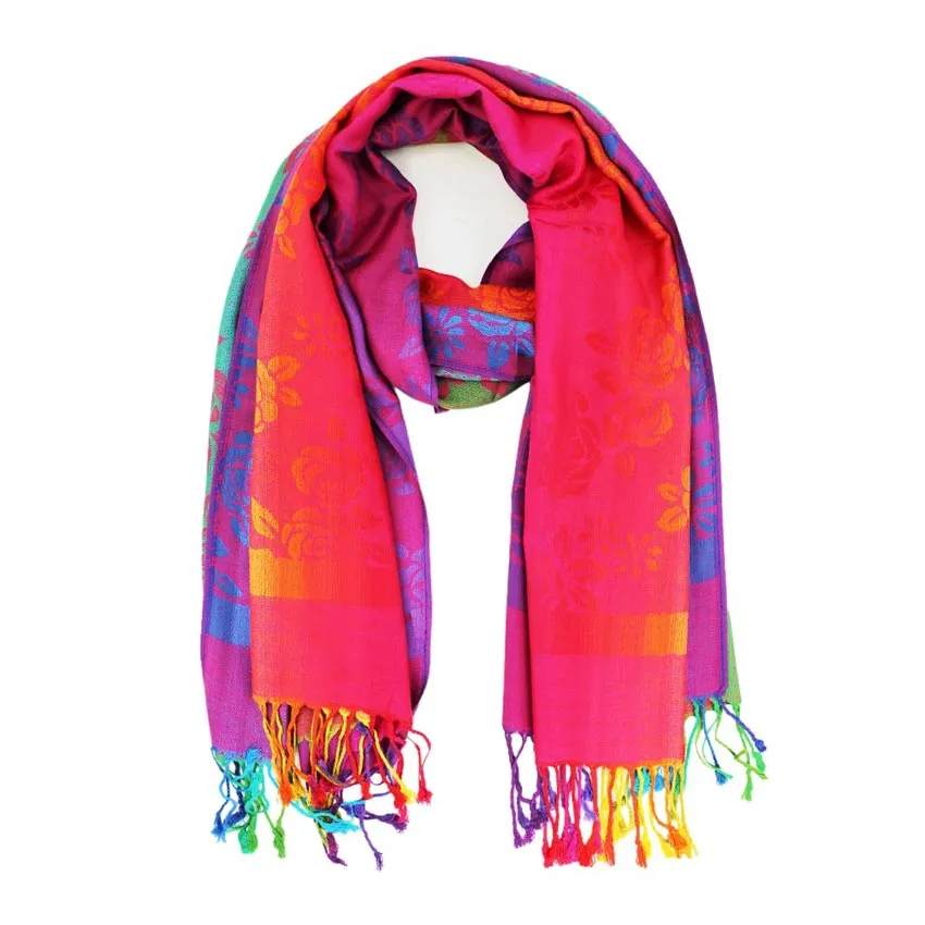 Colorful Flower Printed Pashmina Scarf Shawl