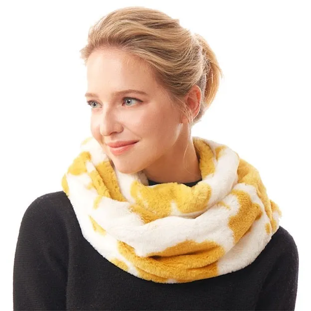 Cow Patterned Plush Faux Fur Sherpa Infinity Scarf