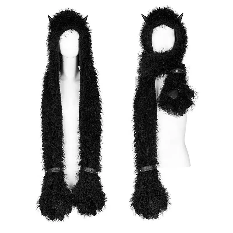 Devil Horns Bear Claw Hooded Scarf