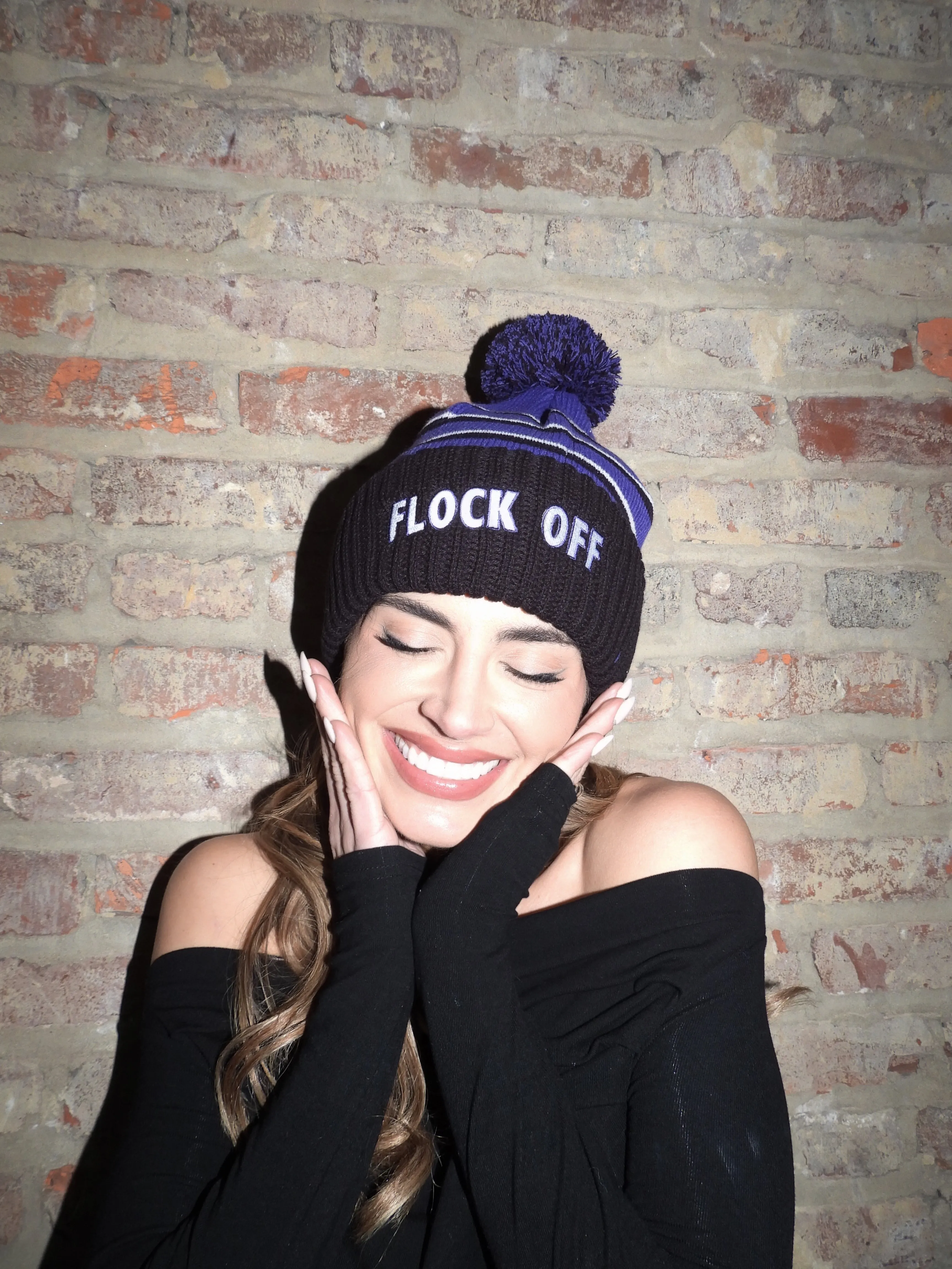 Flock Off Stripe Pom Beanie By Brightside