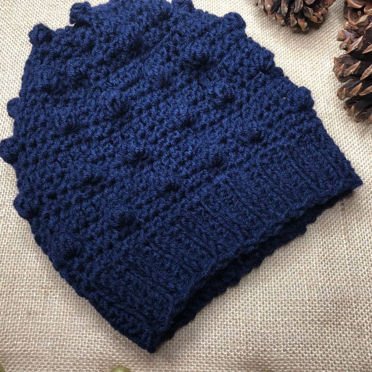 Hand Knit Crochet Navy Blue Winter Hat | Slouchy Hat | Puff Beanie Cozy Thick Winter Hat | Women Winter Hat |  Cozy Unsex