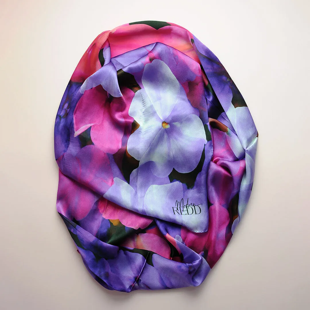 Irene & Me Floral Shades Of Purple Floral Silk Scarf