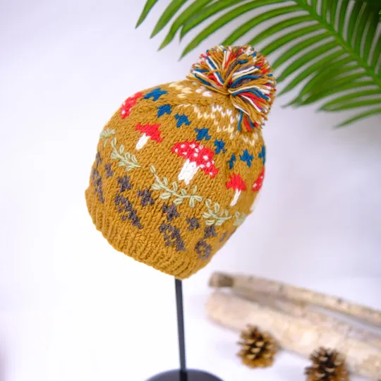 Knitted Crochet Mushroom Bobble Hat