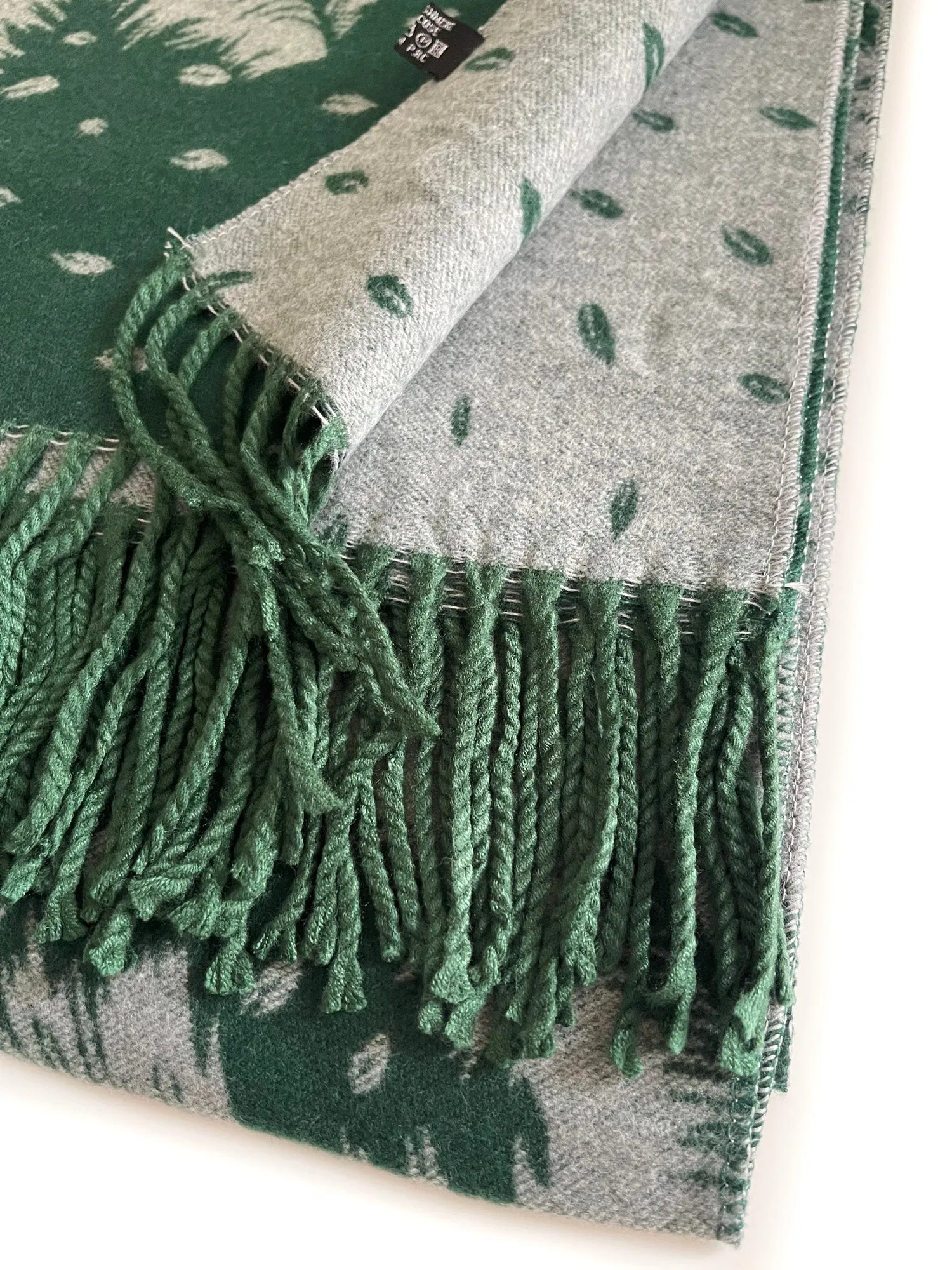 LARGE GREEN CASHMERE FEATHER PRINT REVERSIBLE WINTER SHAWL BLANKET SCARF