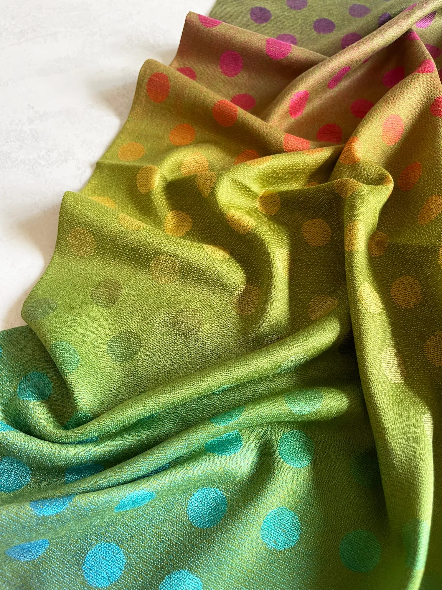 LARGE LIME YELLOW MULTI-COLOUR DOT PRINT PASHMINA SHAWL SCARF