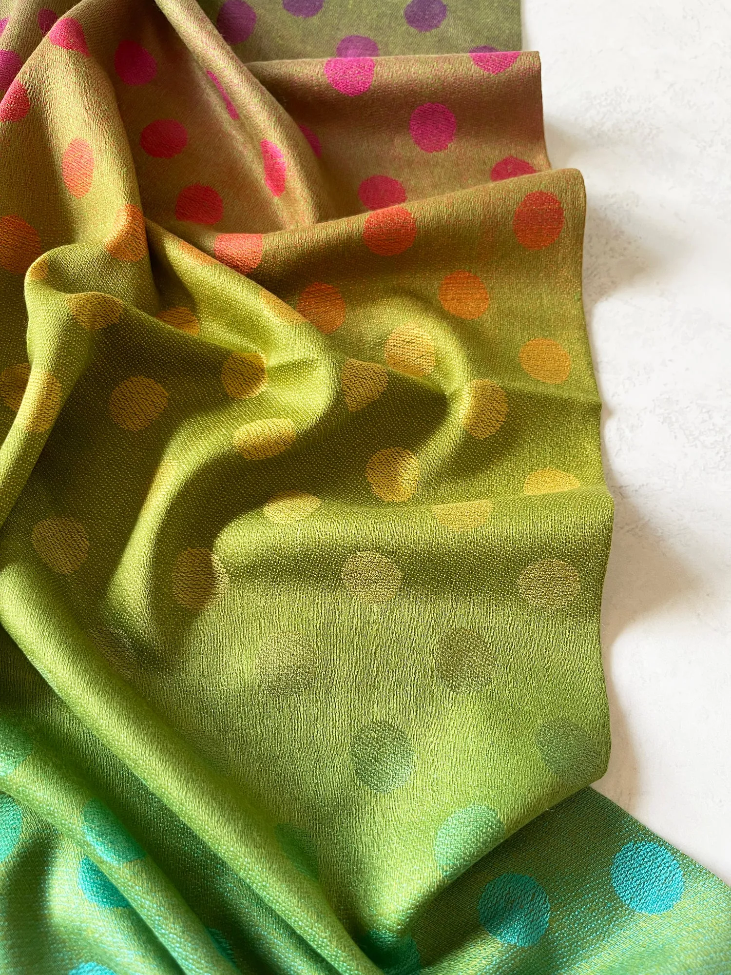 LARGE LIME YELLOW MULTI-COLOUR DOT PRINT PASHMINA SHAWL SCARF