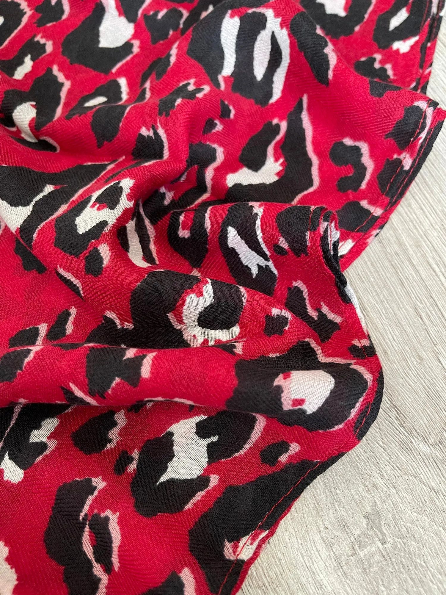 LARGE RED TRIBAL LEOPARD PRINT SCARF WITH TASSELS