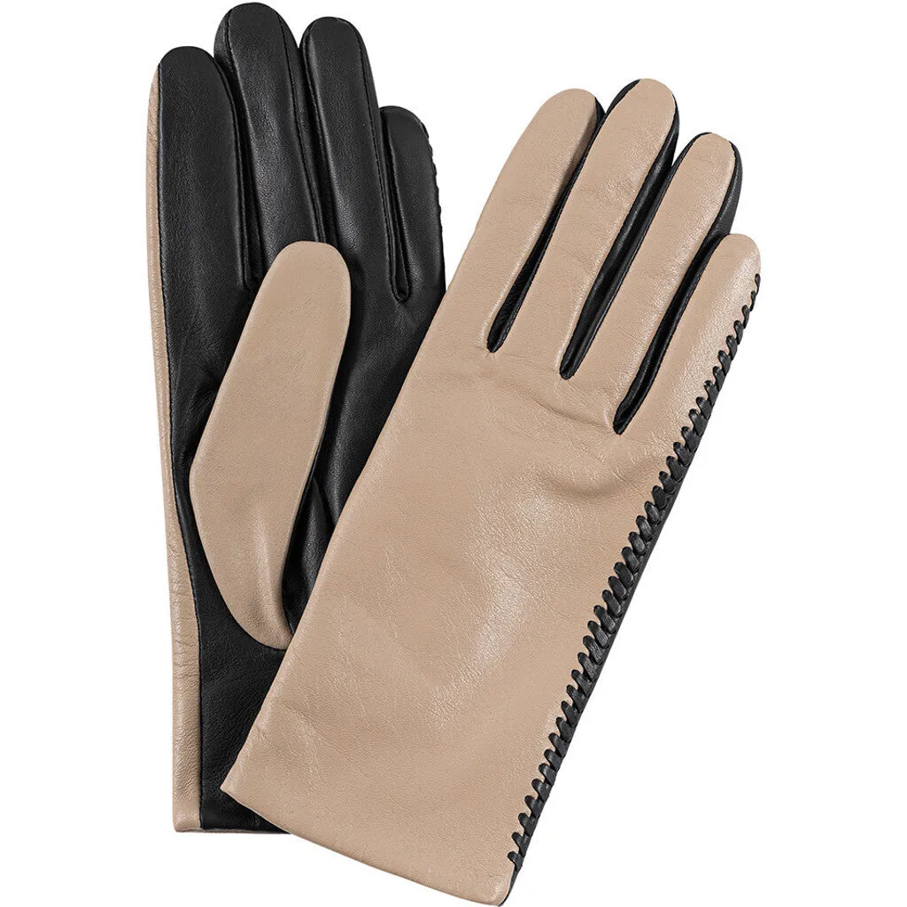 Leather gloves with the finest sewing / 15504 - Latte