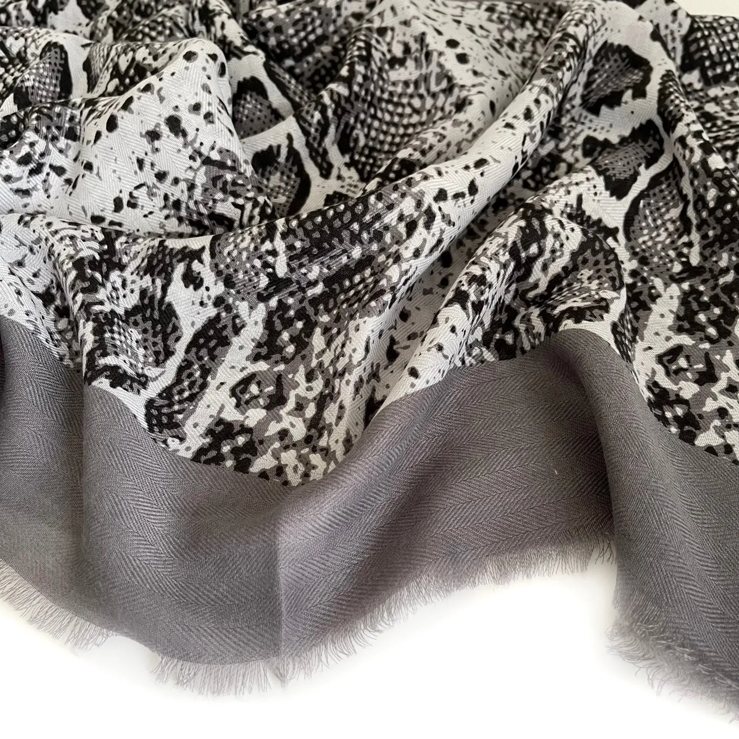 LONG GREY SNAKESKIN PRINT LIGHTWEIGHT SCARF