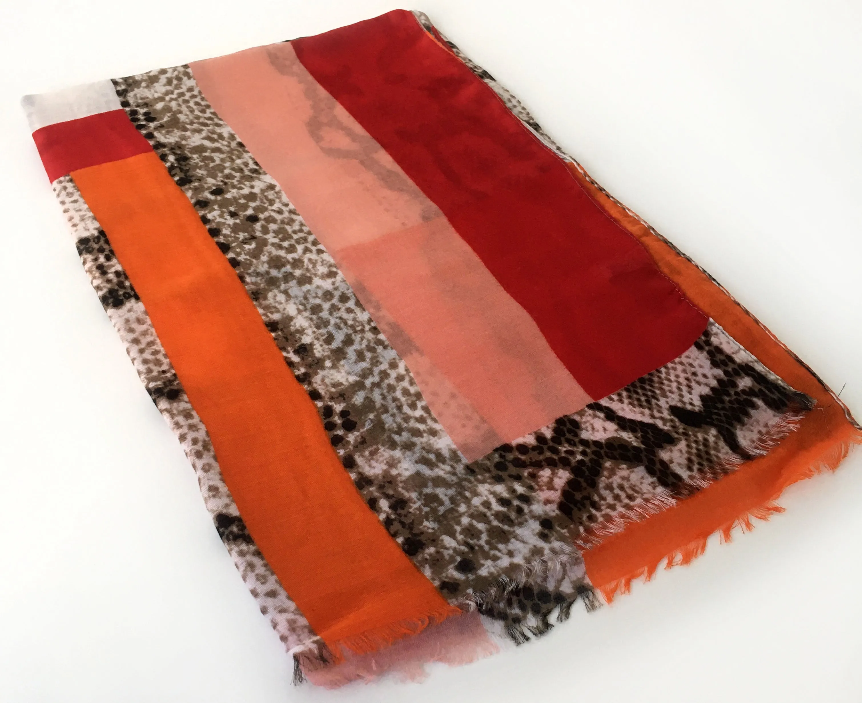 LONG RED BLOCKS SNAKESKIN PRINT LIGHTWEIGHT SHAWL SCARF