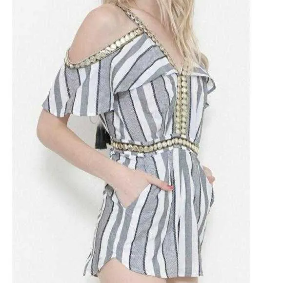 Nautical Cold Shoulder Striped Romper