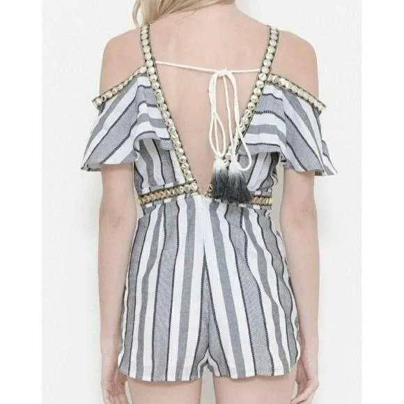 Nautical Cold Shoulder Striped Romper