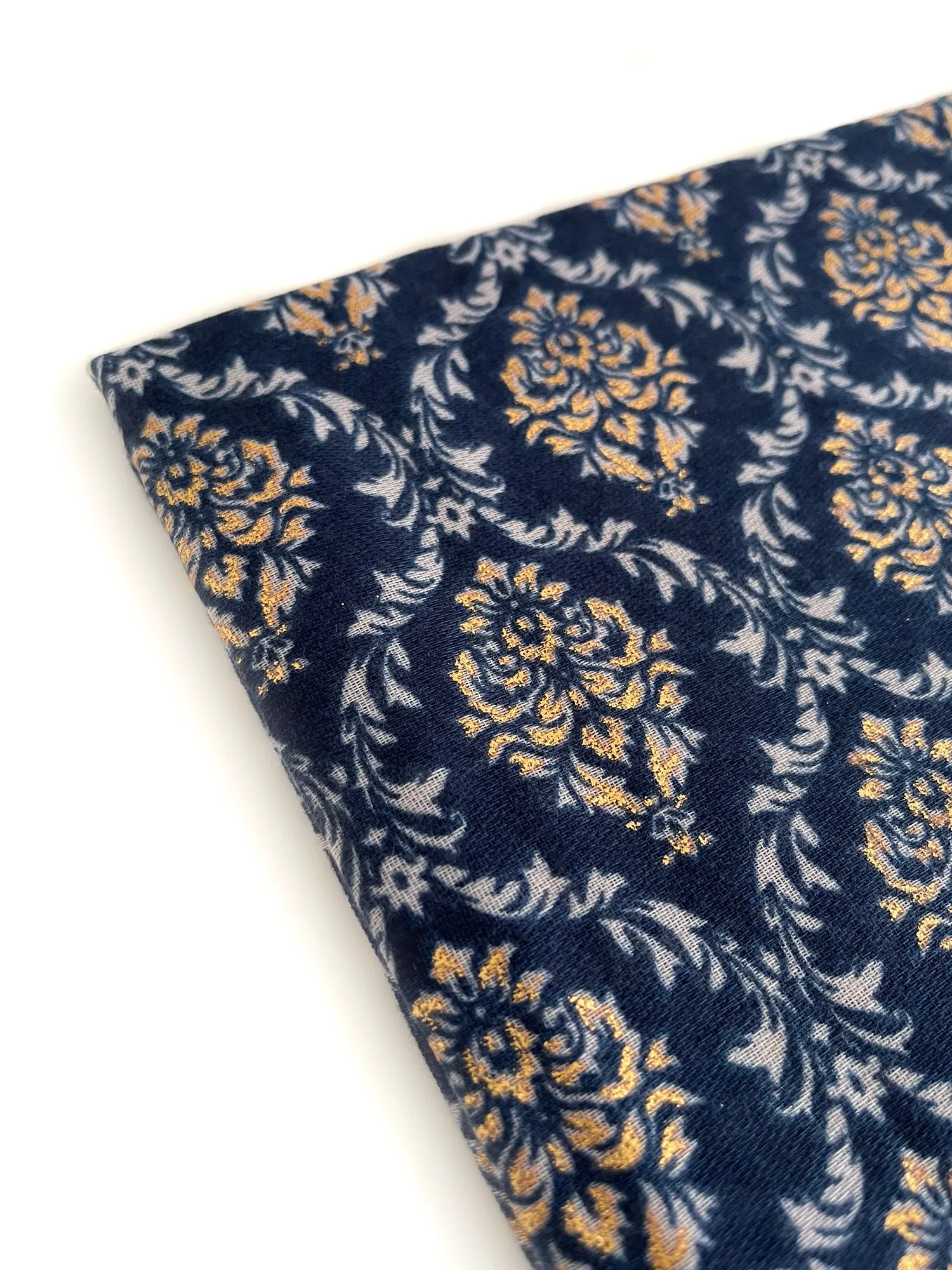 NAVY BLUE METALLIC PAISLEY PRINT PASHMINA SHAWL SCARF WITH STRIPES