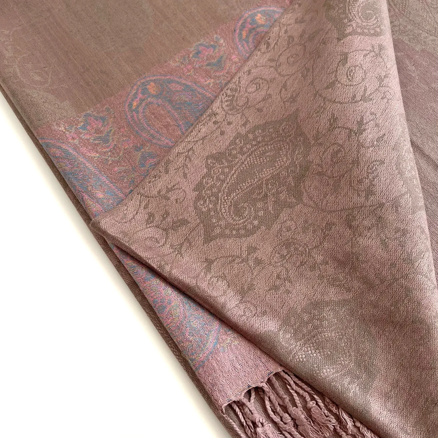 PAISLEY PRINT BEIGE BLUSH LIGHTWEIGHT PASHMINA SHAWL SCARF