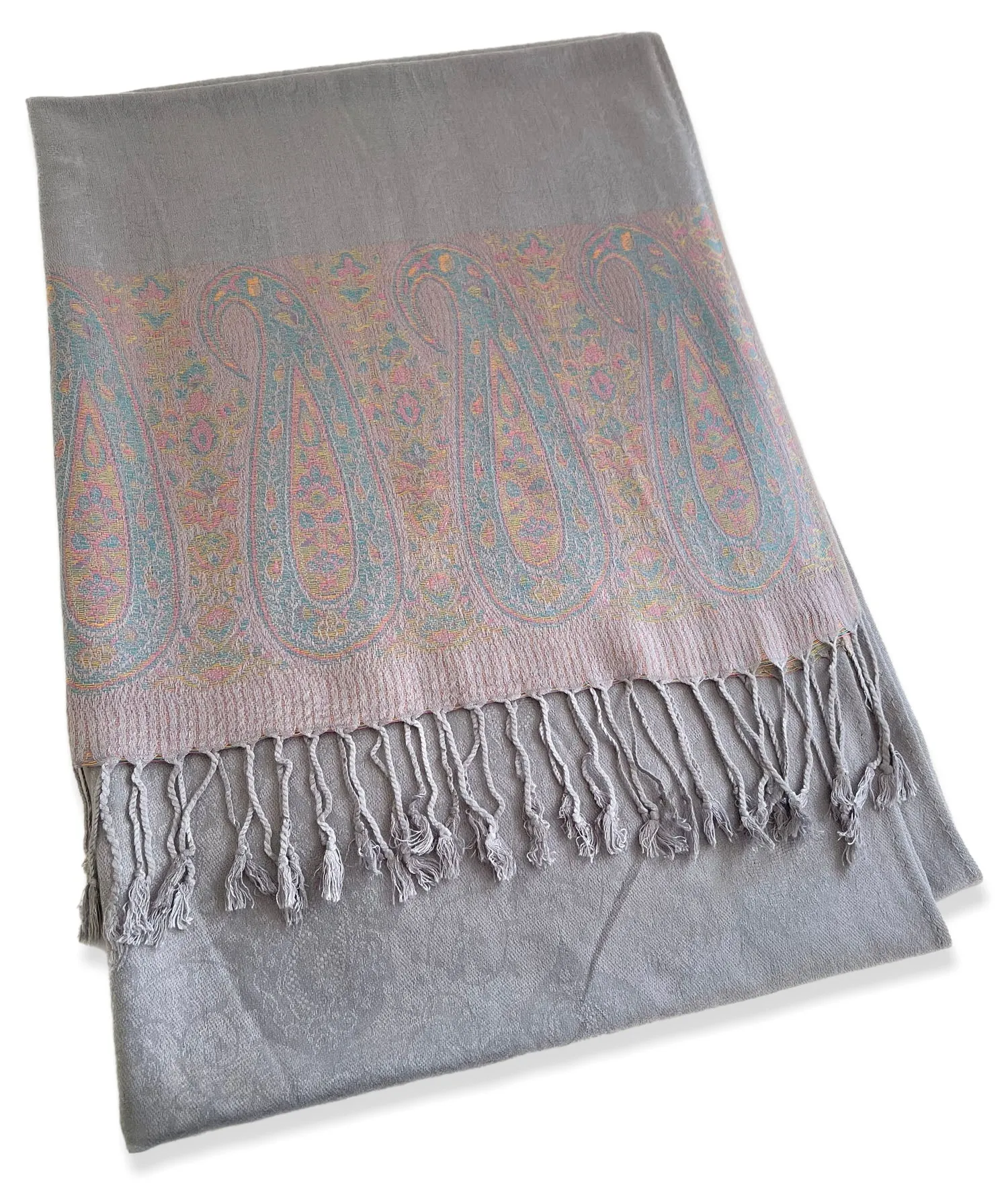 PAISLEY PRINT SILVER LIGHTWEIGHT PASHMINA SHAWL SCARF