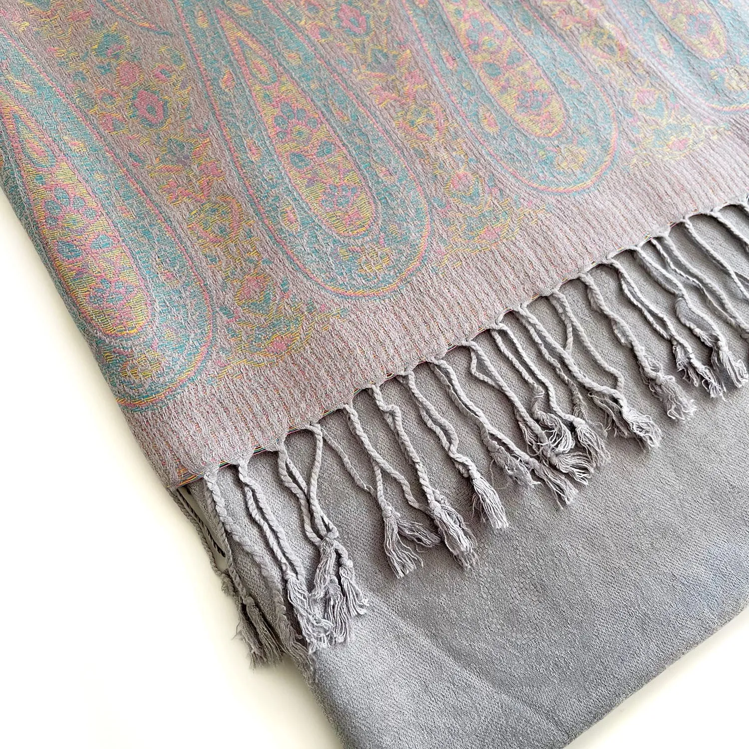 PAISLEY PRINT SILVER LIGHTWEIGHT PASHMINA SHAWL SCARF