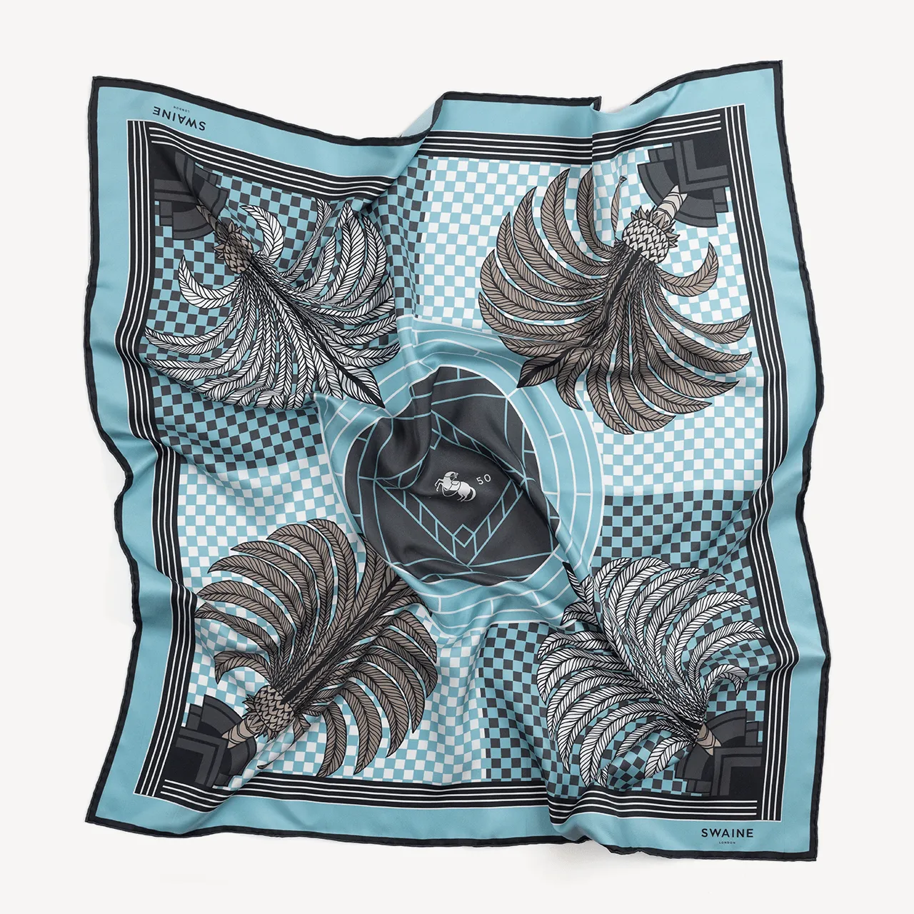 Palm Tree Silk Scarf - Ice Blue