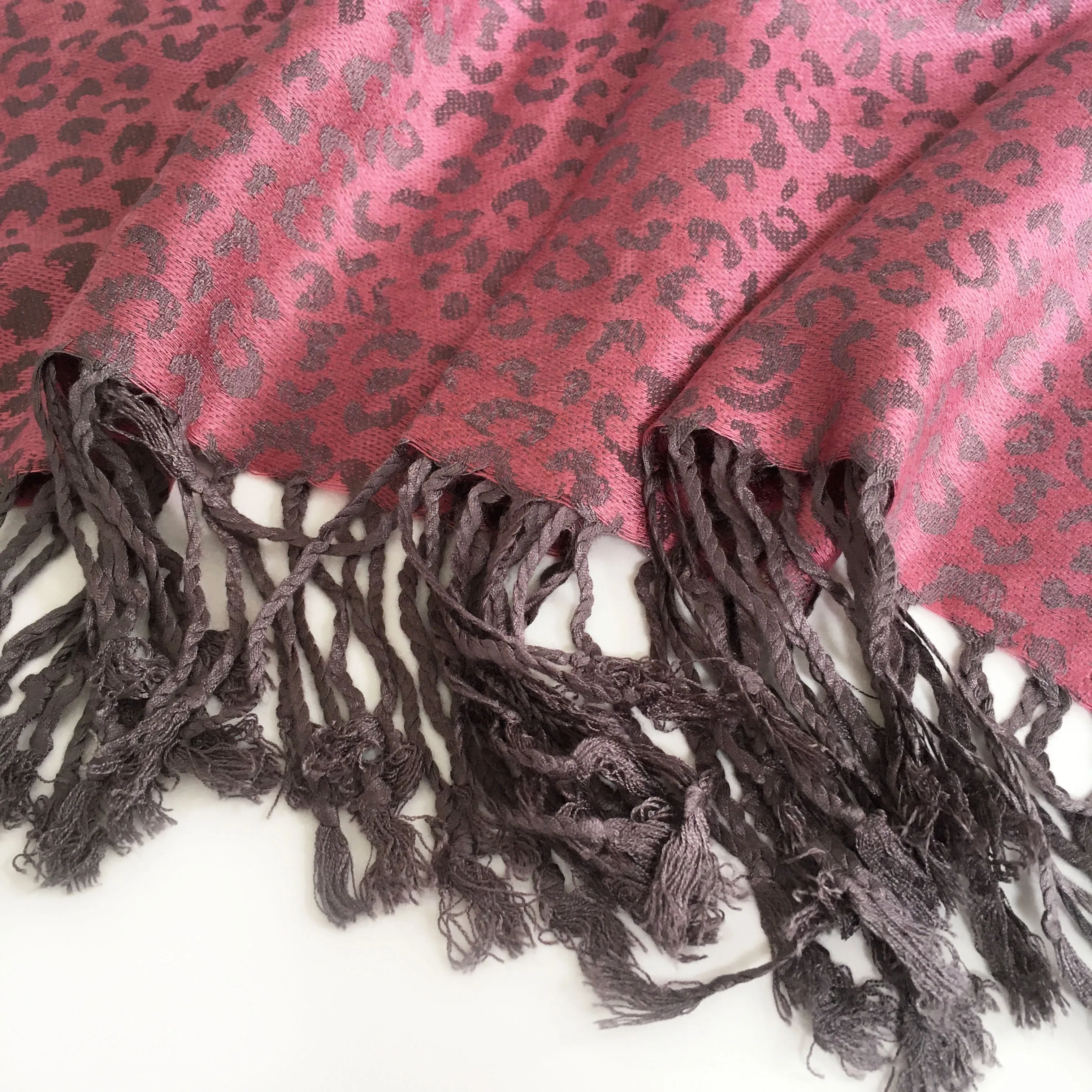 PINK SMALL LEOPARD PRINT REVERSIBLE PASHMINA SHAWL SCARF