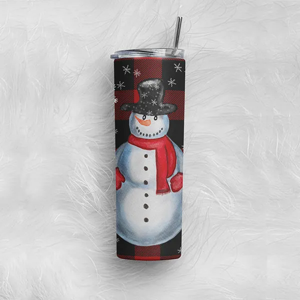 Plaid Snowman Tumbler for Men and Women, 20oz Skinny Christmas Tumbler