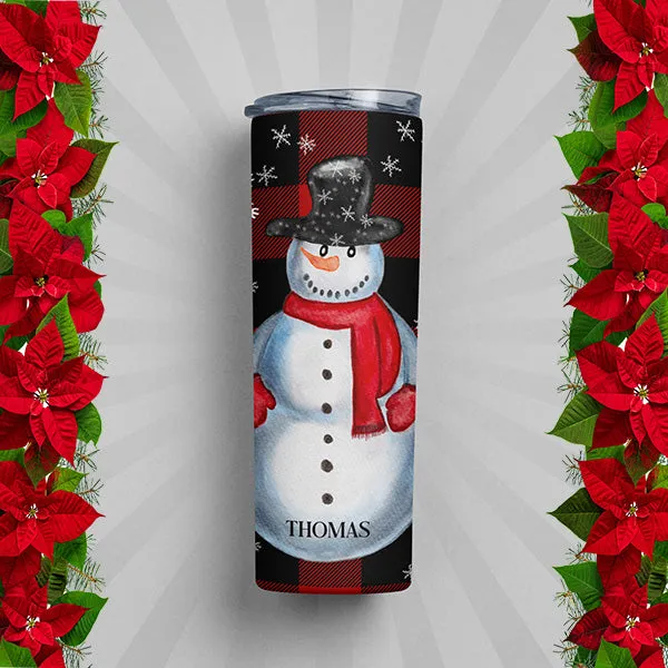 Plaid Snowman Tumbler for Men and Women, 20oz Skinny Christmas Tumbler