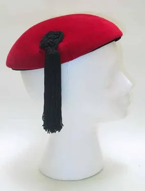 Red Wool Beret with Silk Black Fringe