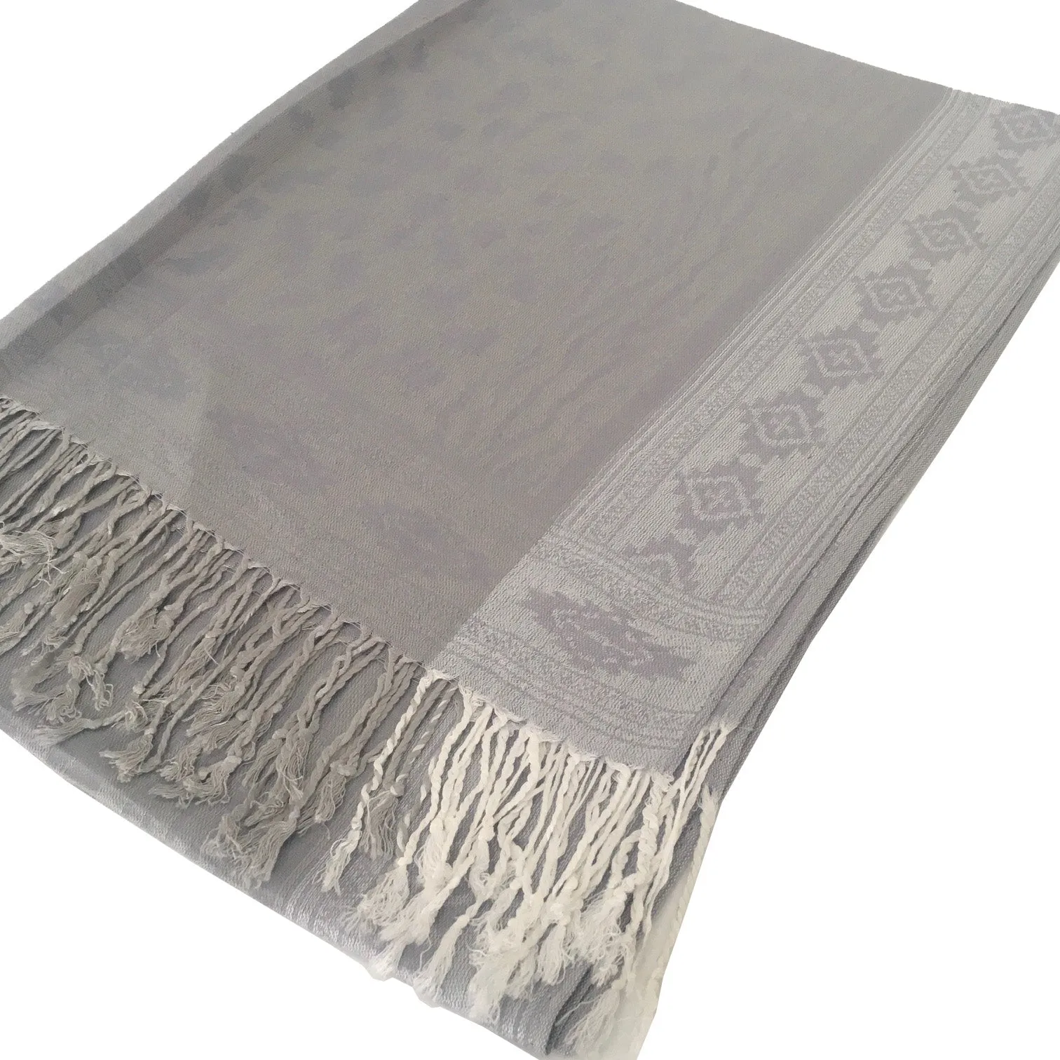 SILVER GREY ANIMAL PRINT REVERSIBLE PASHMINA SHAWL SCARF