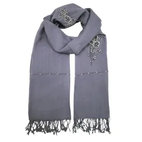 Elegant Grey Wool Scarf with Sparkling Sequin Embellishments